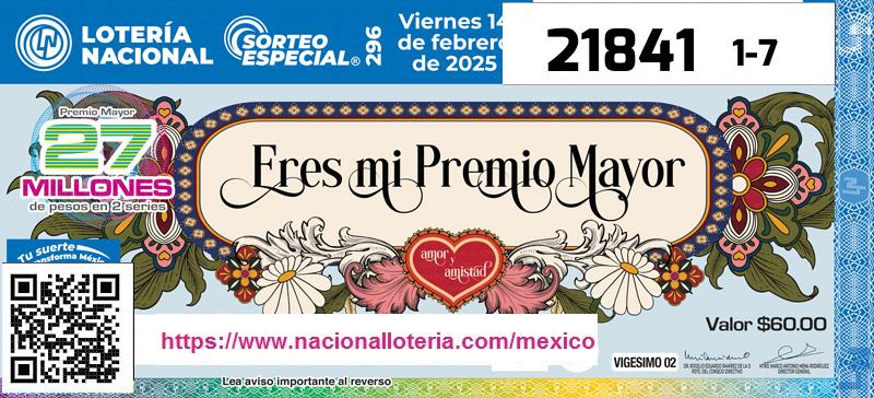 Premio Mayor de la Lotería del Viernes 14 de Febrero de 2025